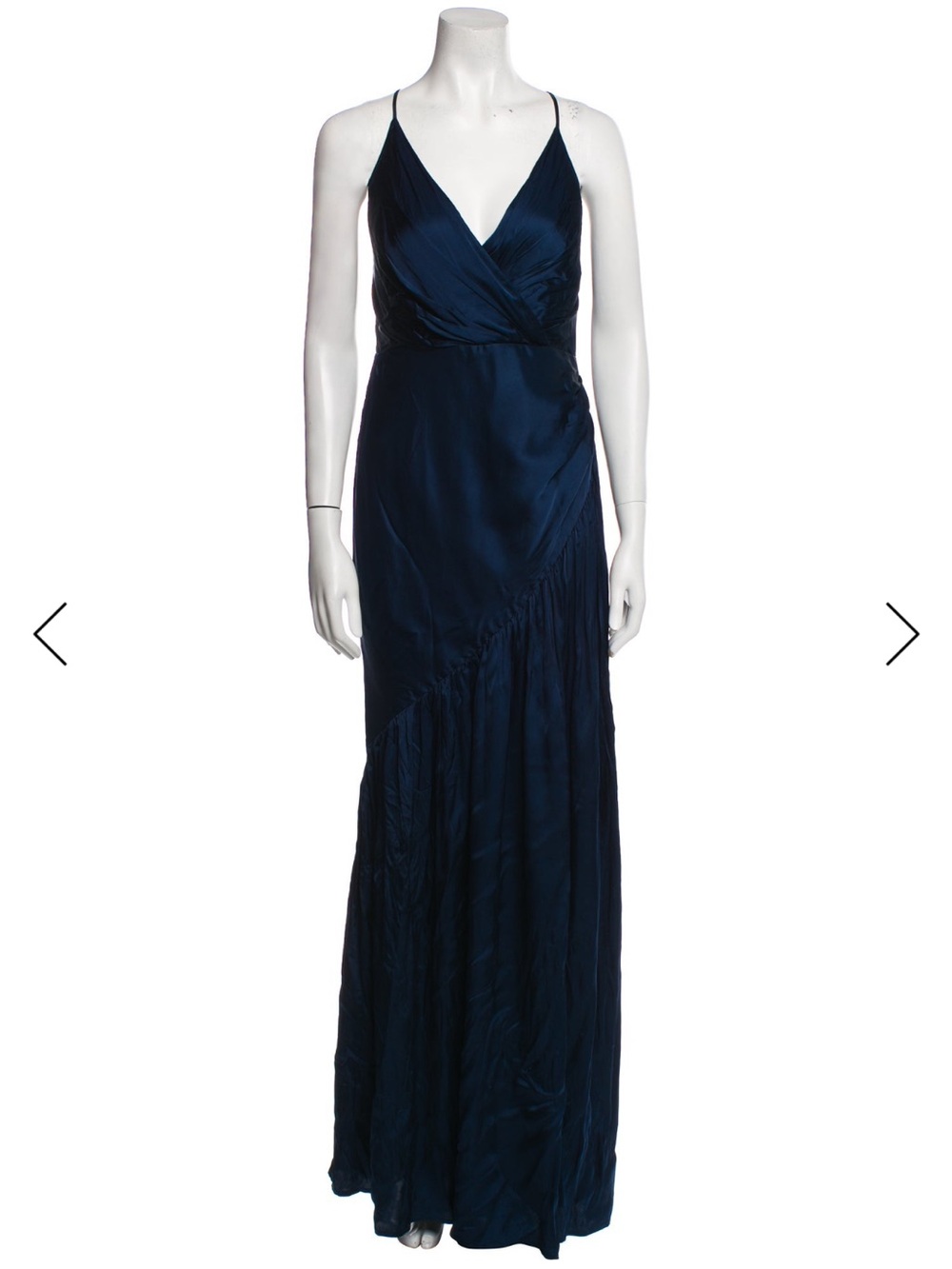 Michael Costello X Revolve Navy Satin Formal Gown Maxi Dress Blue High Slit M